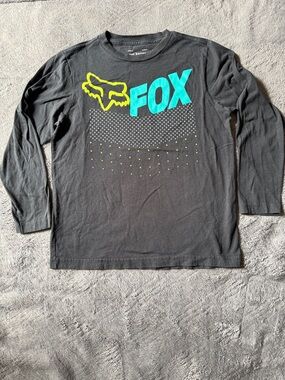 Fox Racing Shirt Tee Long Sleeve Cotton Black Front Logo Youth Large